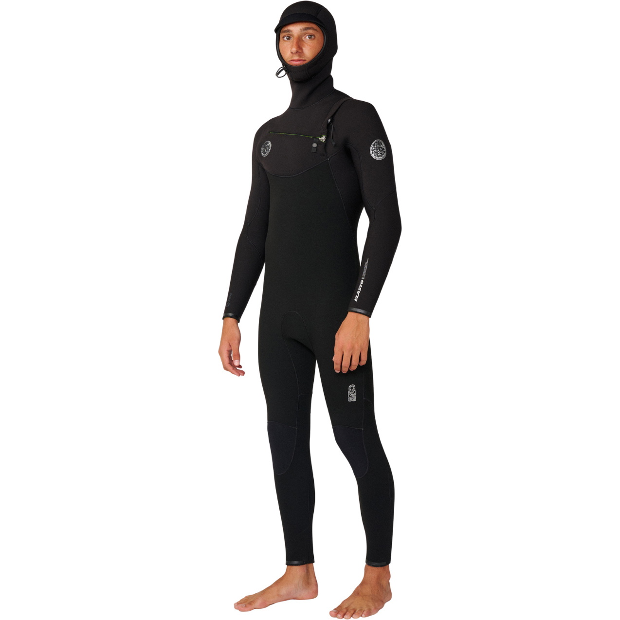 2027 Rip Curl Hombres Elasto 5/4mm Chest Zip Con Capucha Neopreno 18UMFS - Black